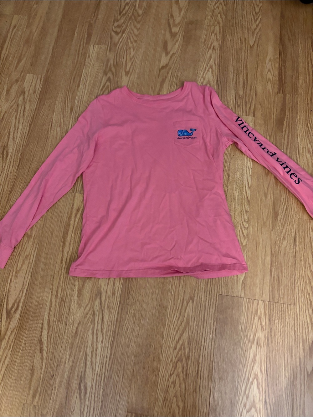 Vineyard Vines Bright Pink Long Sleeve Whale Tee with Sleeve Logo